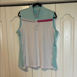 EPNY GOLF. Women's Sleeveless Golf Top - Light Blue and White